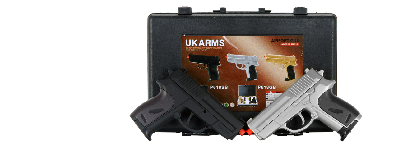 1000 BBs Details about   UK Arms 8.5" Silver Black Spring Airsoft Pistol Hand Gun 175 FPS G52S 