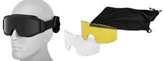 Lancer Tactical CA-203B Airsoft Safety Goggles Basic with Multi Lens Kit - Black Frame / Smoke, Clear and Yellow Lens