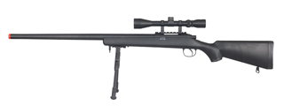 UK ARMS AIRSOFT VSR-10 BOLT ACTION RIFLE W/ SCOPE & BIPOD - BLACK