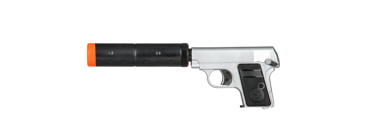 HG-107S HFC COMPACT GAS POWERED PISTOL W/ MOCK SUPPRESSOR(SILVER)