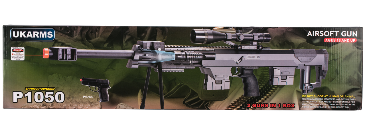 P1050 Spring Rifle w/Flashlight Laser and Bonus P211 Spring Pistol in Combo Box