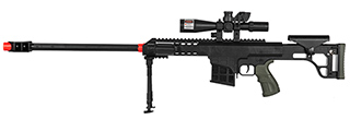 P1082 M82 SPRING RIFLE W/ LASER, FLASHLIGHT, AND BI-POD (BLACK/OD) P1082 M82 SPRING RIFLE W/ LASER, FLASHLIGHT, AND BI-POD (BLACK/OD)