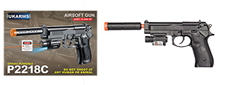 P2218C SPRING PISTOL (BK) w/ LASER, SUPPRESSOR