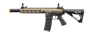 Lancer Tactical Nitro 10" M-LOK Proline Series M4 Airsoft Rifle with Delta Stock & Mock Suppressor (Color: FDE Upper Receiver & Black Lower)
