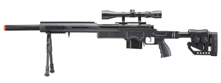 WELLFIRE MB4410 BOLT ACTION SNIPER RIFLE W/ SCOPE AND BIPOD - BLACK