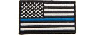 Embroidered Forward US Flag Patch w/ Blue Line (Color: Black)
