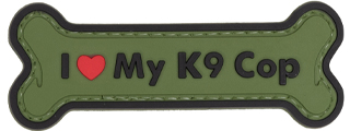 "I Love My K9 Cop" PVC Patch (Color: OD Green)