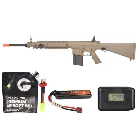 Ares SR25 RIS Sniper Airsoft AEG Rifle (Licensed by Knight\'s)  - Battery/Adapter/Charger Combo - (Tan)