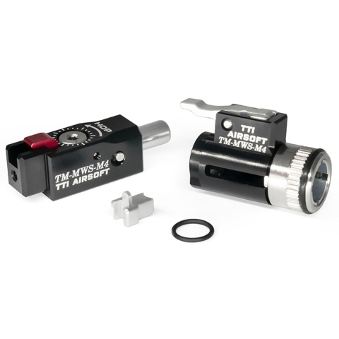 TTI One-Piece Full CNC 7075 TDC Hop-Up Chamber and Adjuster Set for Tokyo Marui MWS M4 GBB Rifles - (Black)
