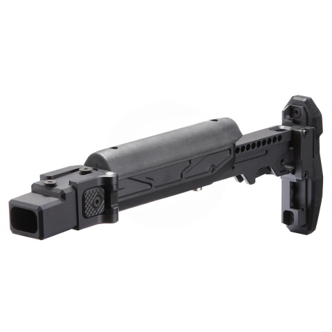 Atlas Custom Works Folding Telescopic Buttstock w/ Cheek Riser for GHK AKM V2 GBB Airsoft Rifle - (Black)