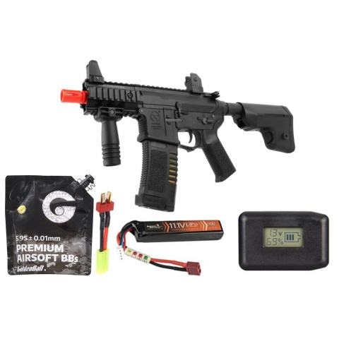 Ares Amoeba M4 Stubby Combat Gear AM-007 CQB Airsoft AEG Rifle - Battery/Adapter/Charger Combo - (Black)
