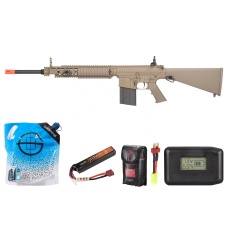 Ares SR25 RIS Sniper Airsoft AEG Rifle (Licensed by Knight's)  - Battery/Adapter/Charger Combo - (Tan)