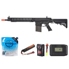 Ares SR25 RIS Sniper Airsoft AEG Rifle - Battery/Adapter/Charger Combo - (Black)