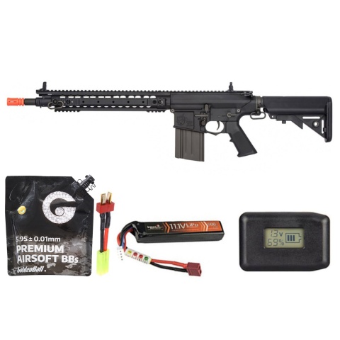 Ares SR25 RIS Sniper Airsoft AEG Rifle - Battery/Adapter/Charger Combo - (Black)