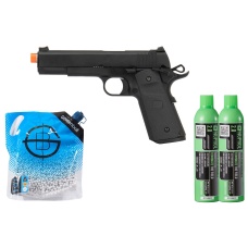 Army Armament Full Metal R26 1911 Gas Blowback Airsoft Pistol - Green Gas Combo - (Black)