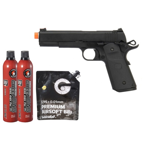 Army Armament Full Metal R26 1911 Gas Blowback Airsoft Pistol - Green Gas Combo - (Black)