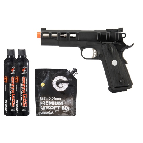 Army Armament Full Metal R30 1911 Gas Blowback Airsoft Pistol - Green Gas Combo - (Black)