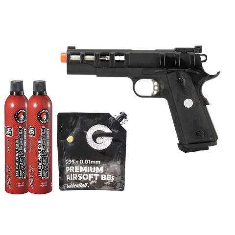 Army Armament Full Metal R30 1911 Gas Blowback Airsoft Pistol - Green Gas Combo - (Black)