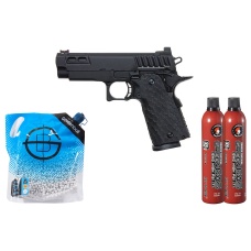Army Armament R607 Hi-Capa Gas Blowback Airsoft Pistol - Green Gas Combo - (Black)