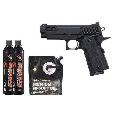 Army Armament R607 Hi-Capa Gas Blowback Airsoft Pistol - Green Gas Combo - (Black)