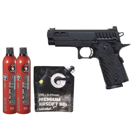 Army Armament R607 Hi-Capa Gas Blowback Airsoft Pistol - Green Gas Combo - (Black)