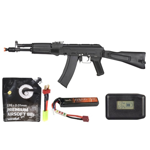 Double Bell Ak-105 Airsoft Aeg Rifle W/ Foldable Stock - Battery/Adapter/Charger Combo - (Black)