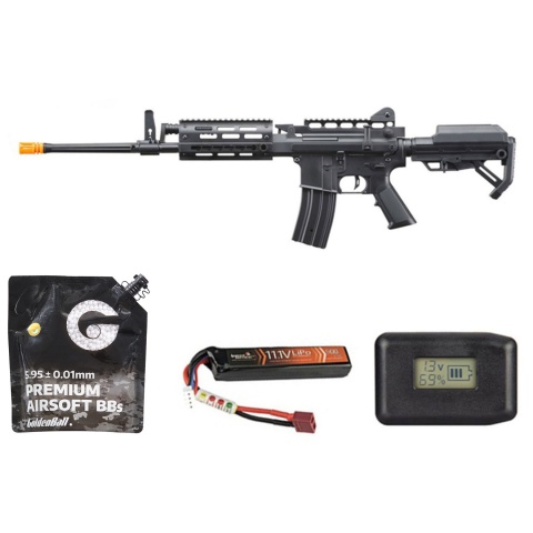 Golden Eagle AR LMG Airsoft Light Machine Gun - Battery/Charger Combo - (Black)