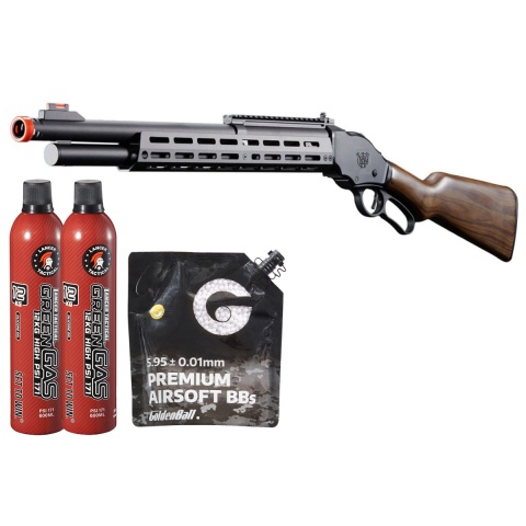Golden Eagle Alpha Tactical Production A.T.87 Long Barrel Lever Action Gas Shotgun - Green Gas Combo - (Black)
