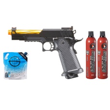 Golden Eagle 3337 OTS .45 Hi-Capa Gas Blowback Open Slide Pistol - Green Gas Combo - (Black/Gold)