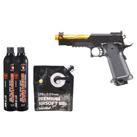 Golden Eagle 3337 OTS .45 Hi-Capa Gas Blowback Open Slide Pistol - Green Gas Combo - (Black/Gold)
