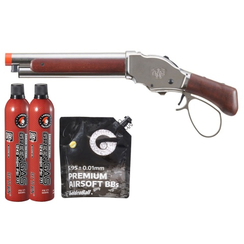 Golden Eagle 1887 Compact Wide Lever Action Shotgun - Green Gas Combo - (Silver)
