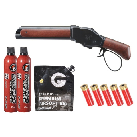 Golden Eagle 1887 Compact Wide Lever Action Shotgun Shell/Green Gas Combo (Black)