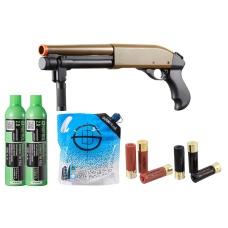 Golden Eagle M8876 3/6-Shot Pump Action Gas Airsoft Sawed-Off Shotgun w/ Forend Handle Shell/Green Gas Combo - (Tan)