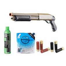 Golden Eagle M8881 3/6-Shot Pump Action Gas Airsoft Sawed-Off Shotgun Shell/Green Gas Combo - (Tan)