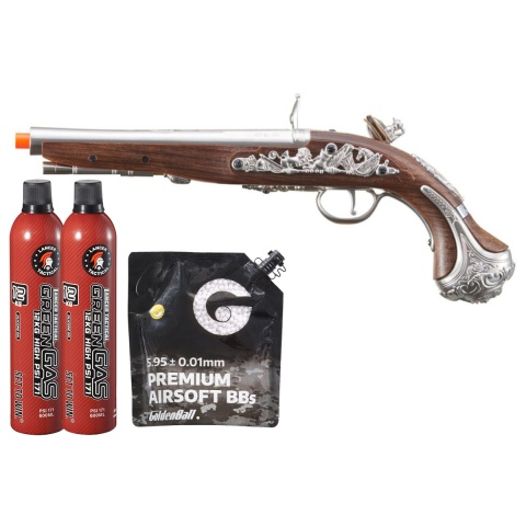 HFC George Washington Flintlock Airsoft Green Gas Powered Pistol - Green Gas Combo - (Silver)