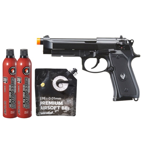 HFC Metal M9 Full-Automatic Gas Blowback Airsoft Pistol - Green Gas Combo - (Black)
