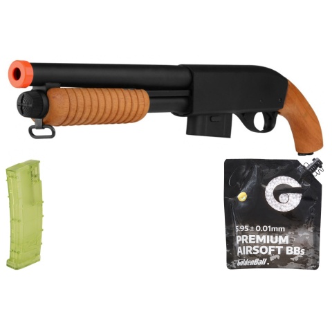 Atlas Custom Works 870 Pump Action Metal Airsoft Sawed-Off Shotgun Ammo Combo - REAL WOOD
