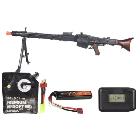 AGM LU-M42 Maschinengewehr MG42 Full Metal AEG Machine Gun W/ Drum Magazine - Battery/Adapter/Charger Combo