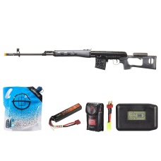 Atlas Custom Works Svd Dragunov Electric Airsoft Sniper Rifle W/ Sportsman Stock - Battery/Adapter/Charger Combo (Black)