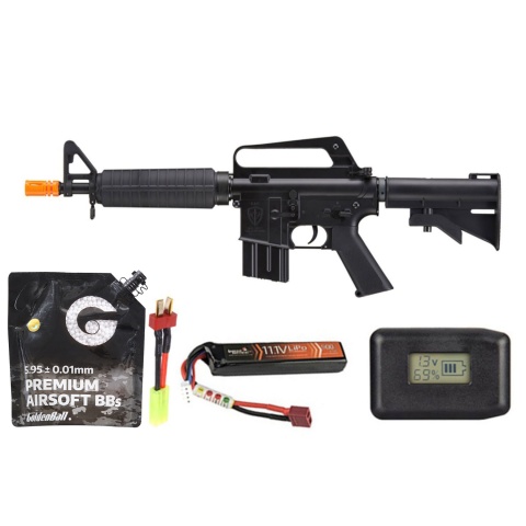 JAG Precision E&C Full Metal Xm177 Airsoft Gun - Battery/Adapter/Charger Combo - (Black)