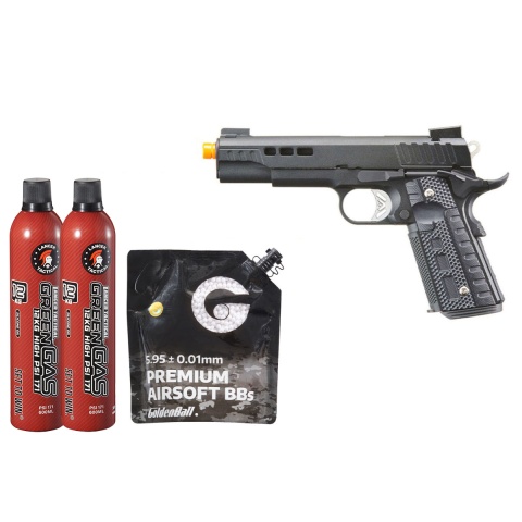 Ascend Airsoft KP1911 Custom Gas Blowback Airsoft Pistol - Green Gas Combo - (Black)