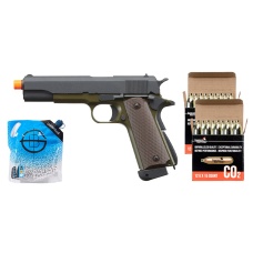 KJW Full Metal M1911-A1 CO2 Gas Blowback GBB Airsoft Pistol - CO2 Combo - (OD Green)
