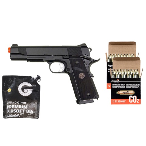 KJW KP07 M1911 Full Metal Tokyo Marui System CO2 Gas Blowback Pistol - CO2 Combo - (Black)