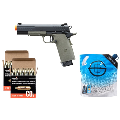 KJW Metal Slide KP-08 1911 Co2 Gas Blow Back Pistol - CO2/BB Combo - (OD Green)