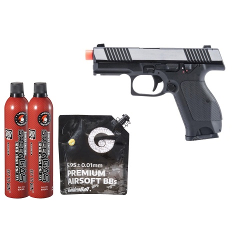 Kizuna Works KW-15k Gas Blowback Airsoft Pistol - Green Gas Combo - (Chrome/black)