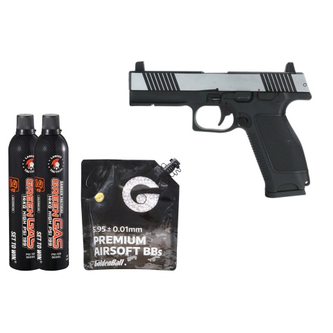 Kizuna Works MKW Full Sized Gas Blowback Airsoft Pistol - Green Gas Combo - (Chrome/Black)