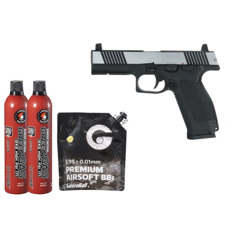 Kizuna Works MKW Full Sized Gas Blowback Airsoft Pistol - Green Gas Combo - (Chrome/Black)