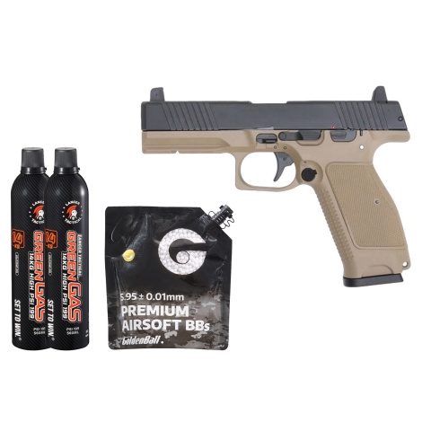 Kizuna Works MKW Full Sized Gas Blowback Airsoft Pistol - Green Gas Combo - (Tan/black)