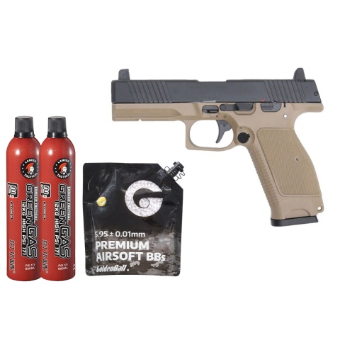 Kizuna Works MKW Full Sized Gas Blowback Airsoft Pistol - Green Gas Combo - (Tan/black)