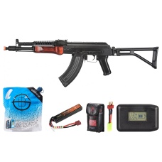 LCT G04 Ak47 Nv Aeg Soviet Replica With Real Wood Handguard - Battery/Adapter/Charger Combo - (Black & Wood)